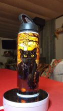 black cat, stained glass, water tumber